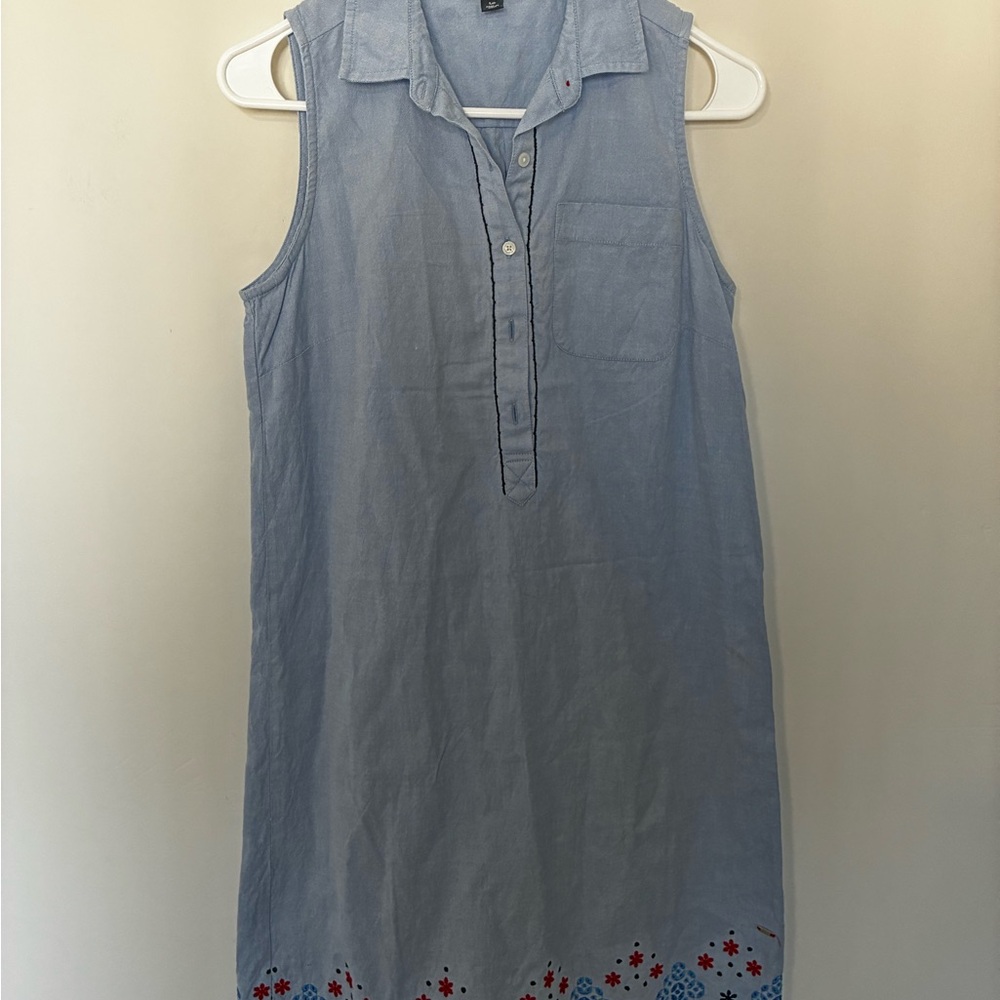 Tommy Hilfiger Light Blue Sleeveless Shirt Dress with Embroidered Hem